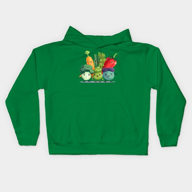 Veggies Unite Kids Hoodie by apsi